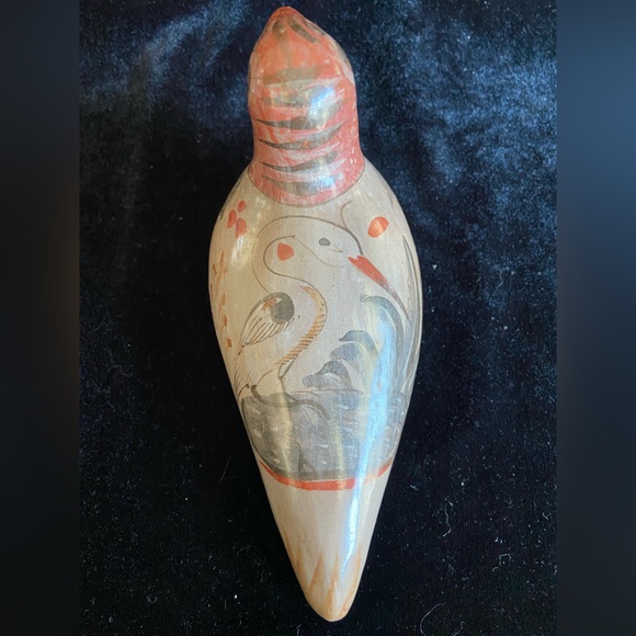 Tonala Mexico Pottery Folk Art Hand Painted Bird Brown Gray Blue White 7” - Picture 2 of 9